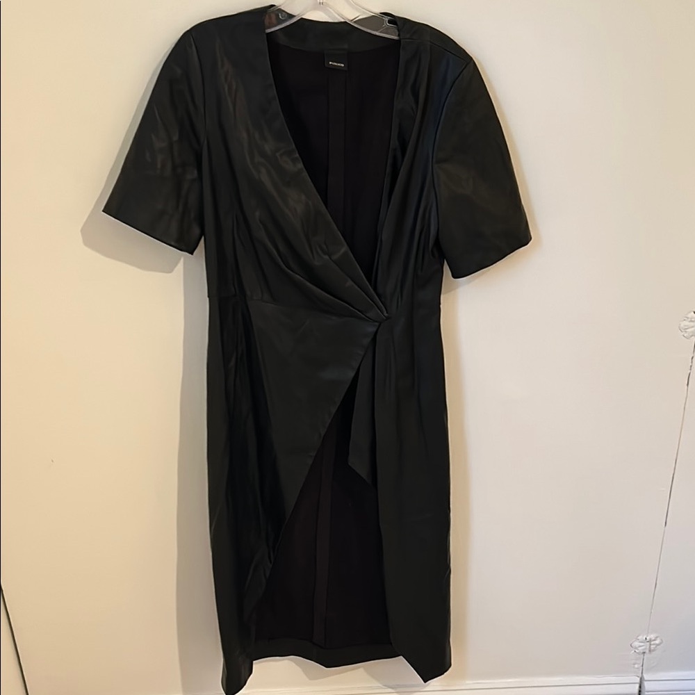 Pinko Black V-Neck Leather Midi Dress - perfect for day to night or night out 6